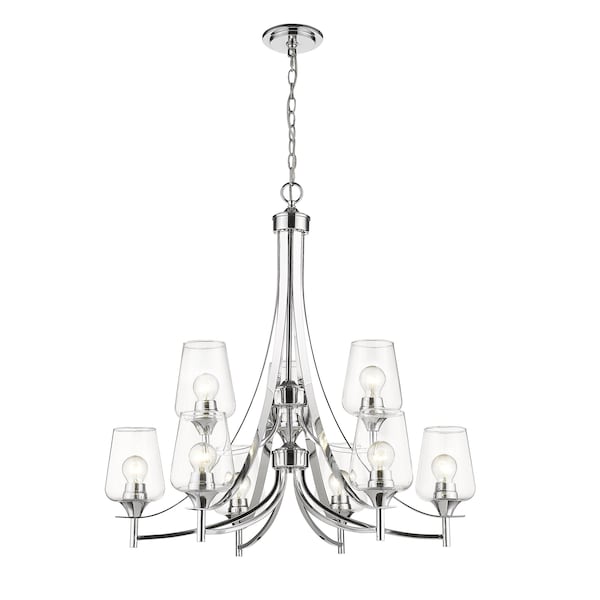 Joliet 9 Light Chandelier, Chrome & Clear